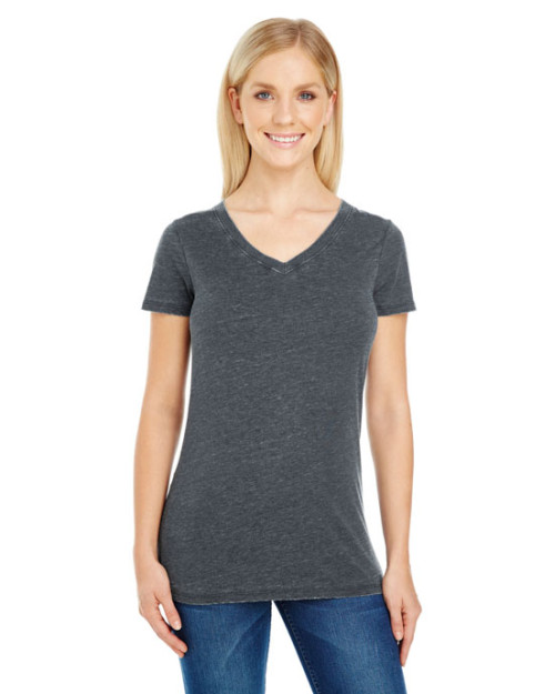 T-shirt pour femme à manches courtes et col en V à teinture Vintage de Threadfast